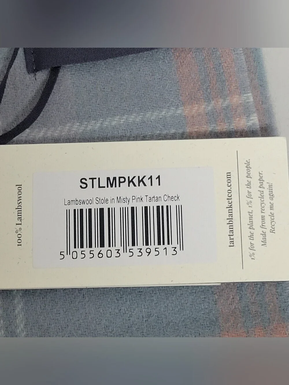 TheTartan Blanket Co. NWT 100% Lambswool Stole In Misty Pink Tartan Check.